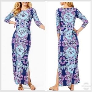 Lilly Pulitzer Mermaid Beach Morgan Maxi Dress in High Tide Navy Size XL NWT